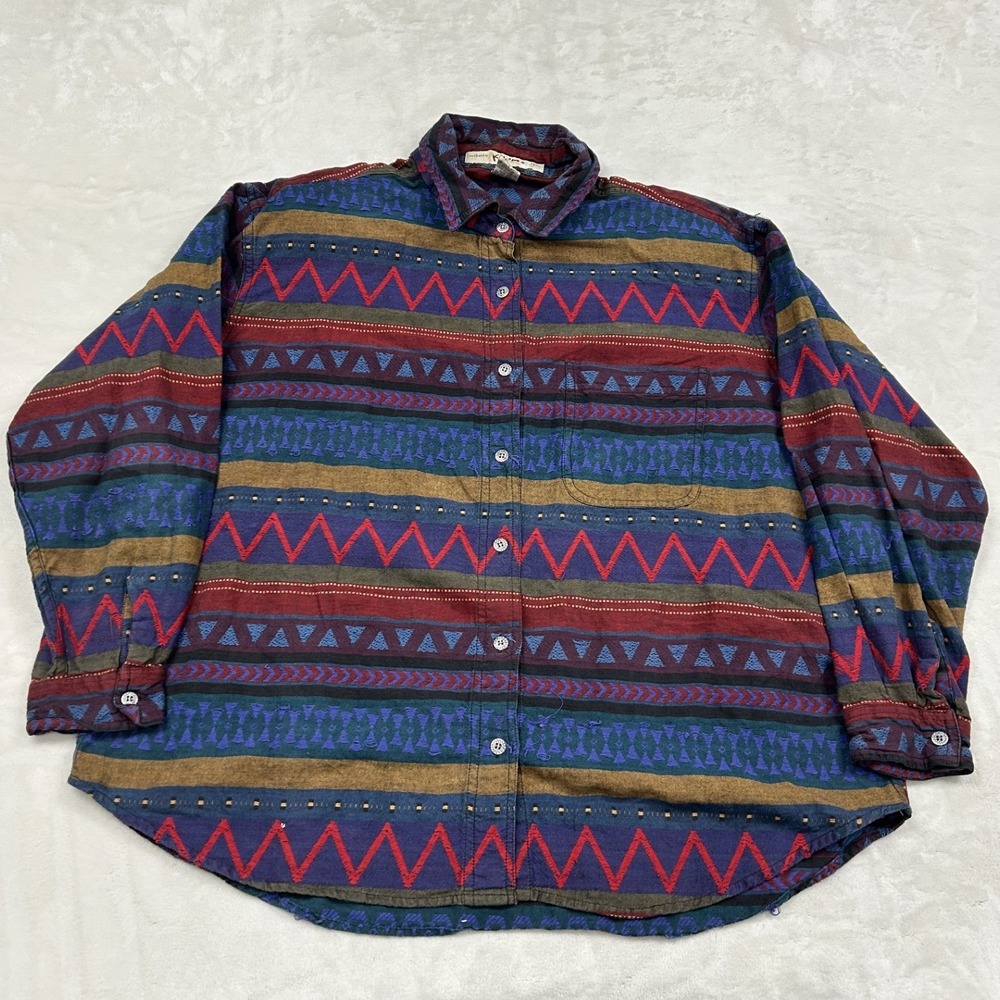 Kikomo Button Down Shirt Womens 20W Multi Color Southwestern Geometric Cotton